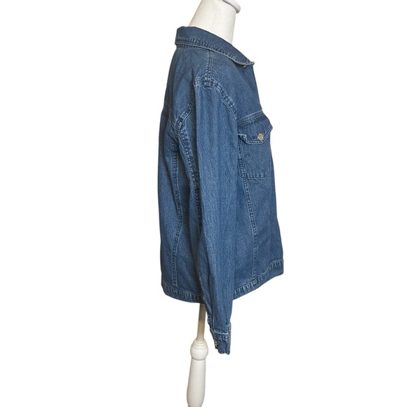Denim & Co Womens Denim Jean Jacket Blue 100% Cotton USA Flag Embroidery Medium - Picture 3 of 11